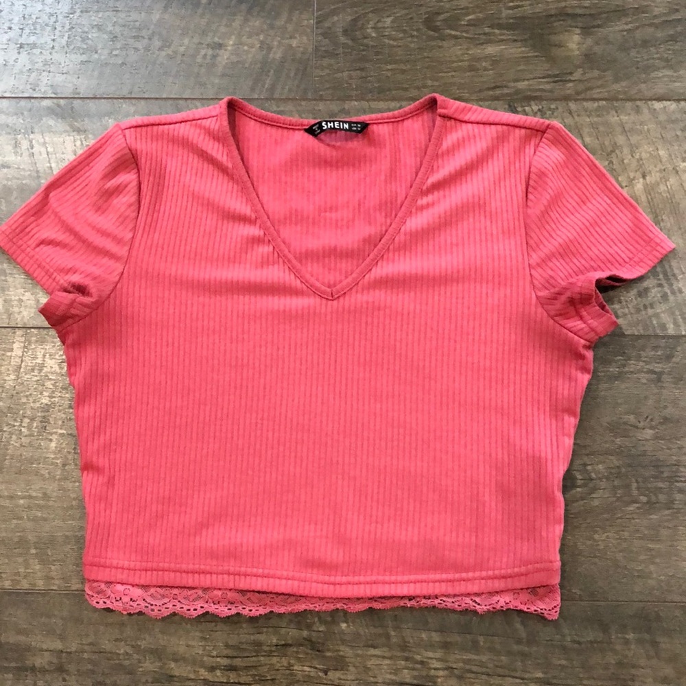 SHEIN DARK PINK SHORT SLEEVE CROP TOP JR M